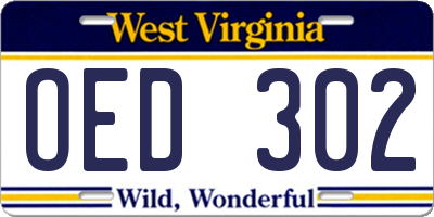 WV license plate OED302