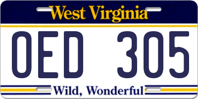 WV license plate OED305
