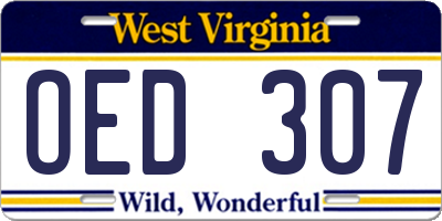 WV license plate OED307