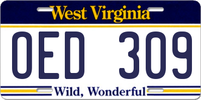 WV license plate OED309