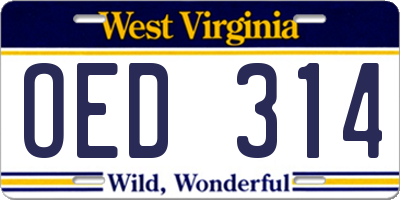 WV license plate OED314