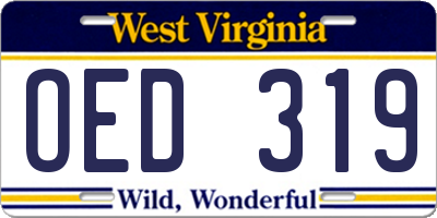 WV license plate OED319