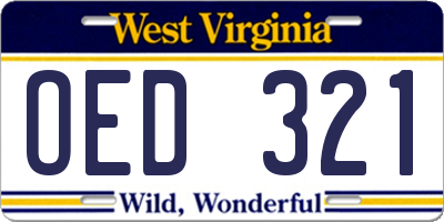 WV license plate OED321