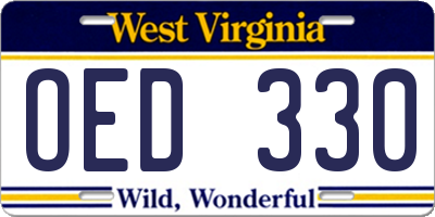 WV license plate OED330