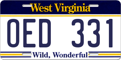 WV license plate OED331