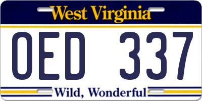WV license plate OED337
