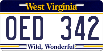 WV license plate OED342
