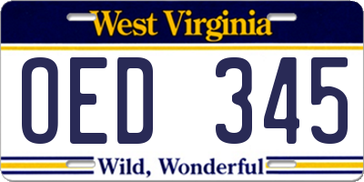 WV license plate OED345