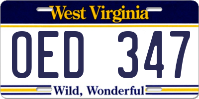 WV license plate OED347