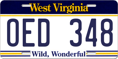 WV license plate OED348
