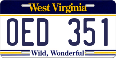 WV license plate OED351