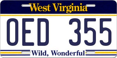 WV license plate OED355
