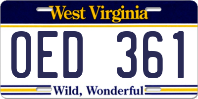 WV license plate OED361