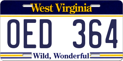 WV license plate OED364