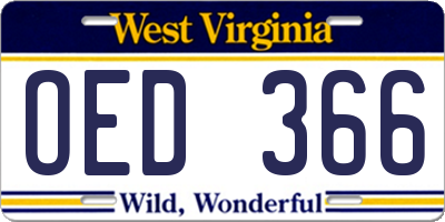 WV license plate OED366