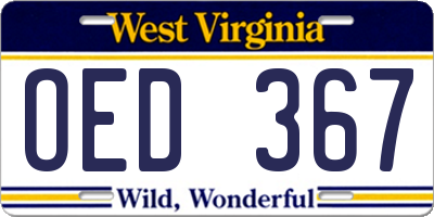 WV license plate OED367