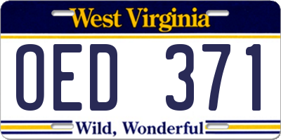 WV license plate OED371