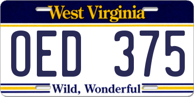 WV license plate OED375