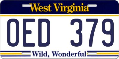 WV license plate OED379