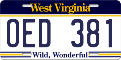 WV license plate OED381
