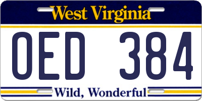 WV license plate OED384