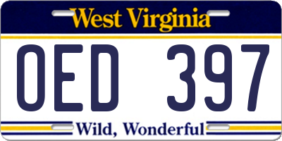 WV license plate OED397
