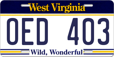 WV license plate OED403