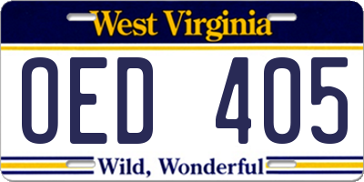 WV license plate OED405