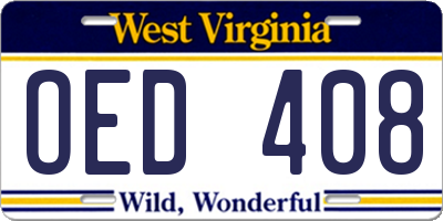 WV license plate OED408
