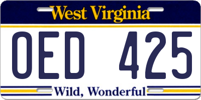 WV license plate OED425