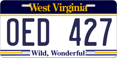WV license plate OED427