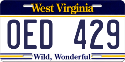 WV license plate OED429
