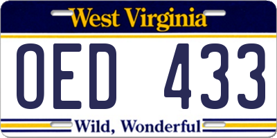 WV license plate OED433