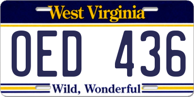 WV license plate OED436