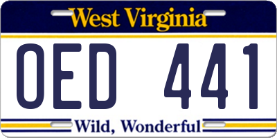 WV license plate OED441