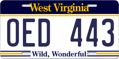 WV license plate OED443