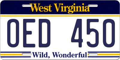 WV license plate OED450