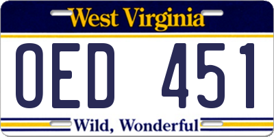 WV license plate OED451