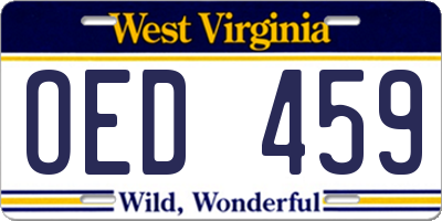 WV license plate OED459