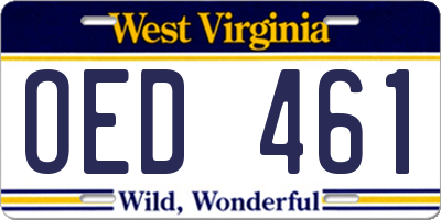 WV license plate OED461