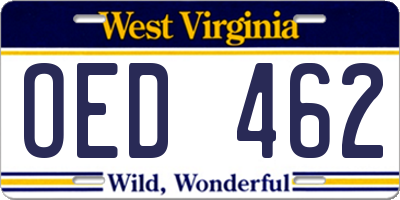 WV license plate OED462