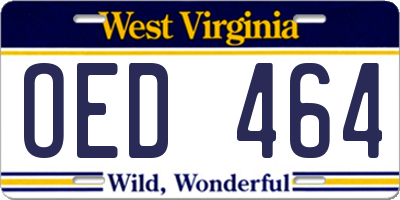 WV license plate OED464