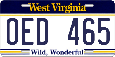 WV license plate OED465