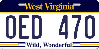 WV license plate OED470