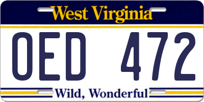 WV license plate OED472