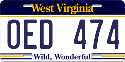WV license plate OED474