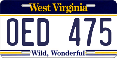 WV license plate OED475