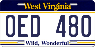 WV license plate OED480