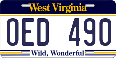WV license plate OED490