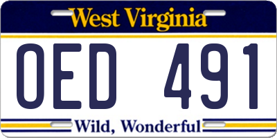 WV license plate OED491